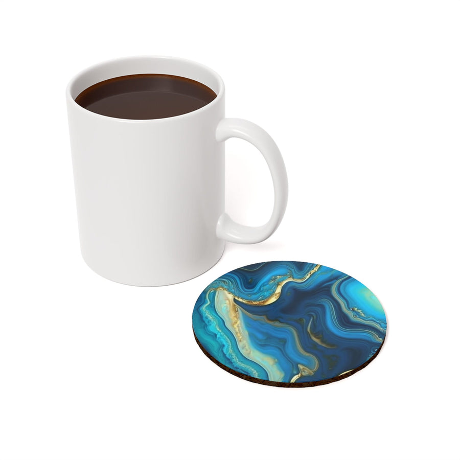 Cork Back Coaster- Blue and gold marble