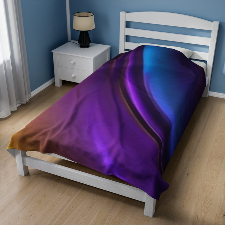 Velveteen Plush Blanket -Rainbow purple, gold, teal, black, hints of red