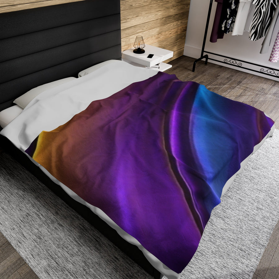 Velveteen Plush Blanket -Rainbow purple, gold, teal, black, hints of red