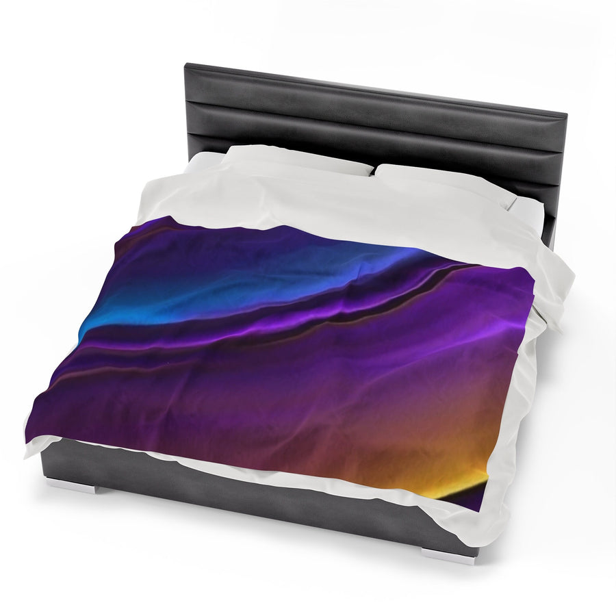 Velveteen Plush Blanket -Rainbow purple, gold, teal, black, hints of red