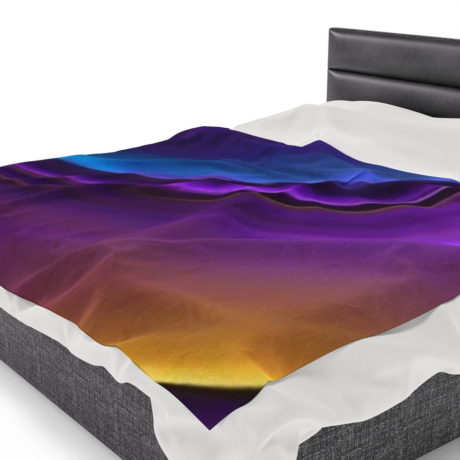 Velveteen Plush Blanket -Rainbow purple, gold, teal, black, hints of red
