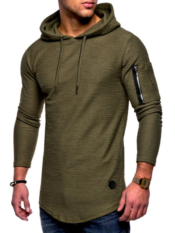 Men's solid color hooded casual long-sleeve T-shirt