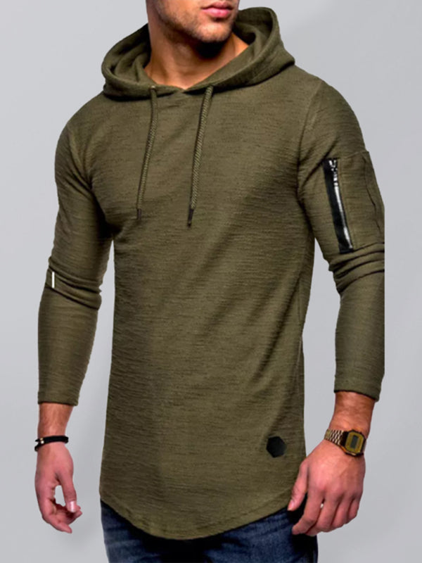 Men's solid color hooded casual long-sleeve T-shirt